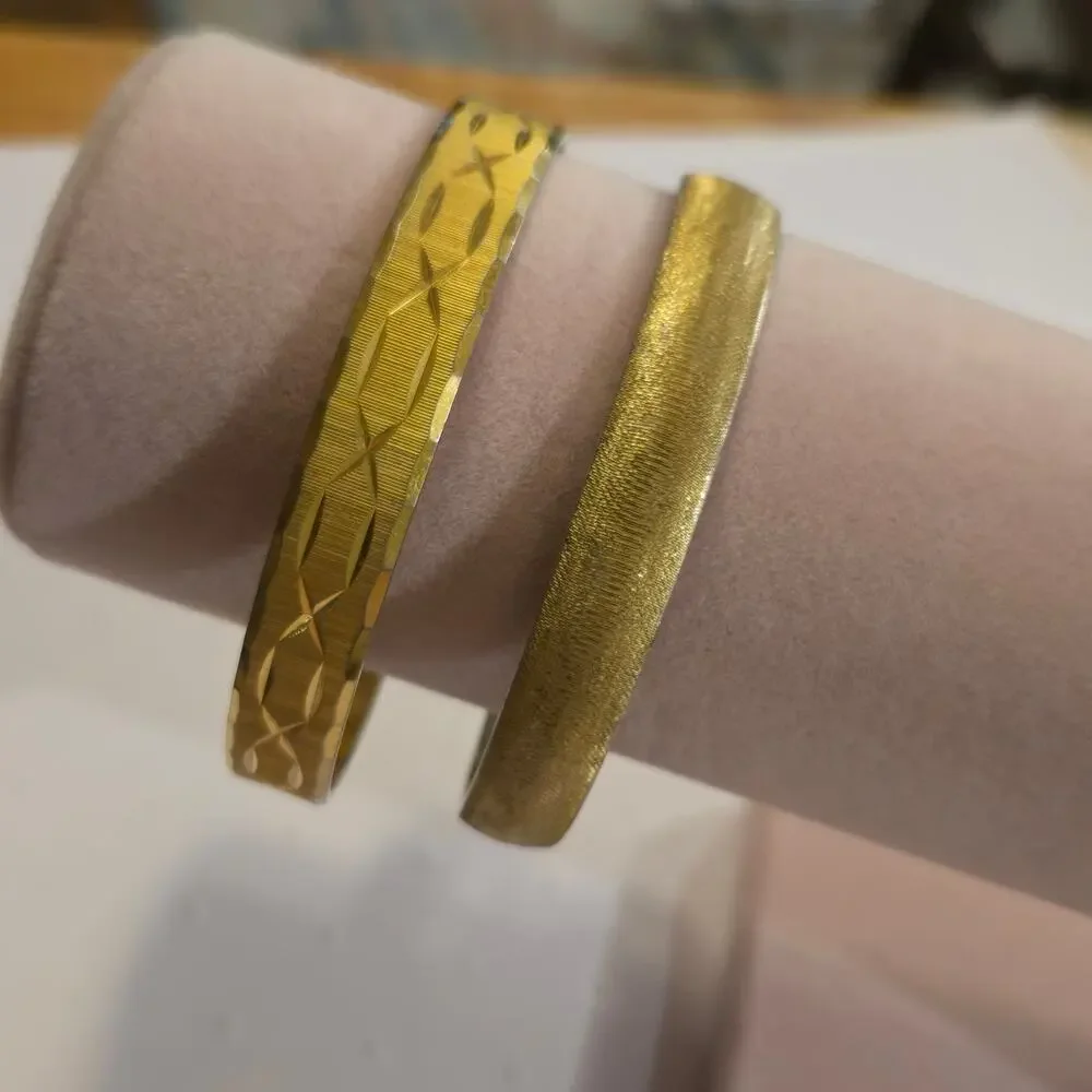 Vintage MONET Signed Gold Tone Bangle Bracelet Set Stackable Textured Pair
